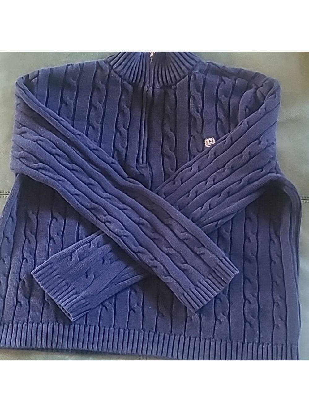 Chaps Cable Knit Sweater.sz.L.dark Blue/white Chaps Emblem. Unisex. (#1573) - Picture 15 of 15